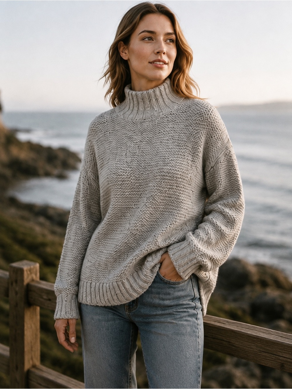 Marine Layer Remi Mock Neck Chunky Knit Sweater XS *